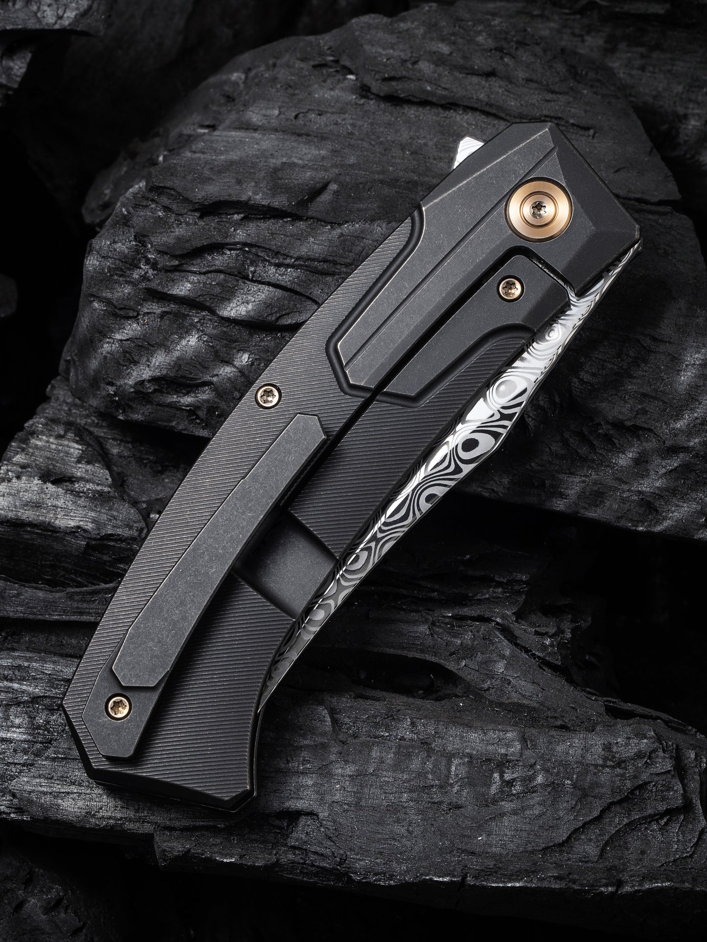 WE Knife Shuddan 3.48" Damasteel Hakkapella Damascus Titanium Folding Knife by Rafal Brzeski WE21015-DS1