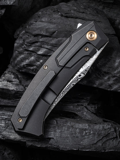 WE Knife Shuddan 3.48" Damasteel Hakkapella Damascus Titanium Folding Knife by Rafal Brzeski WE21015-DS1