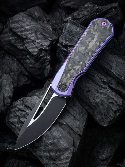 WE Baloo 3.31" CPM 20CV Purple Shredded Carbon Fiber Titanium Folding Knife by Ostap Hel WE21033-3