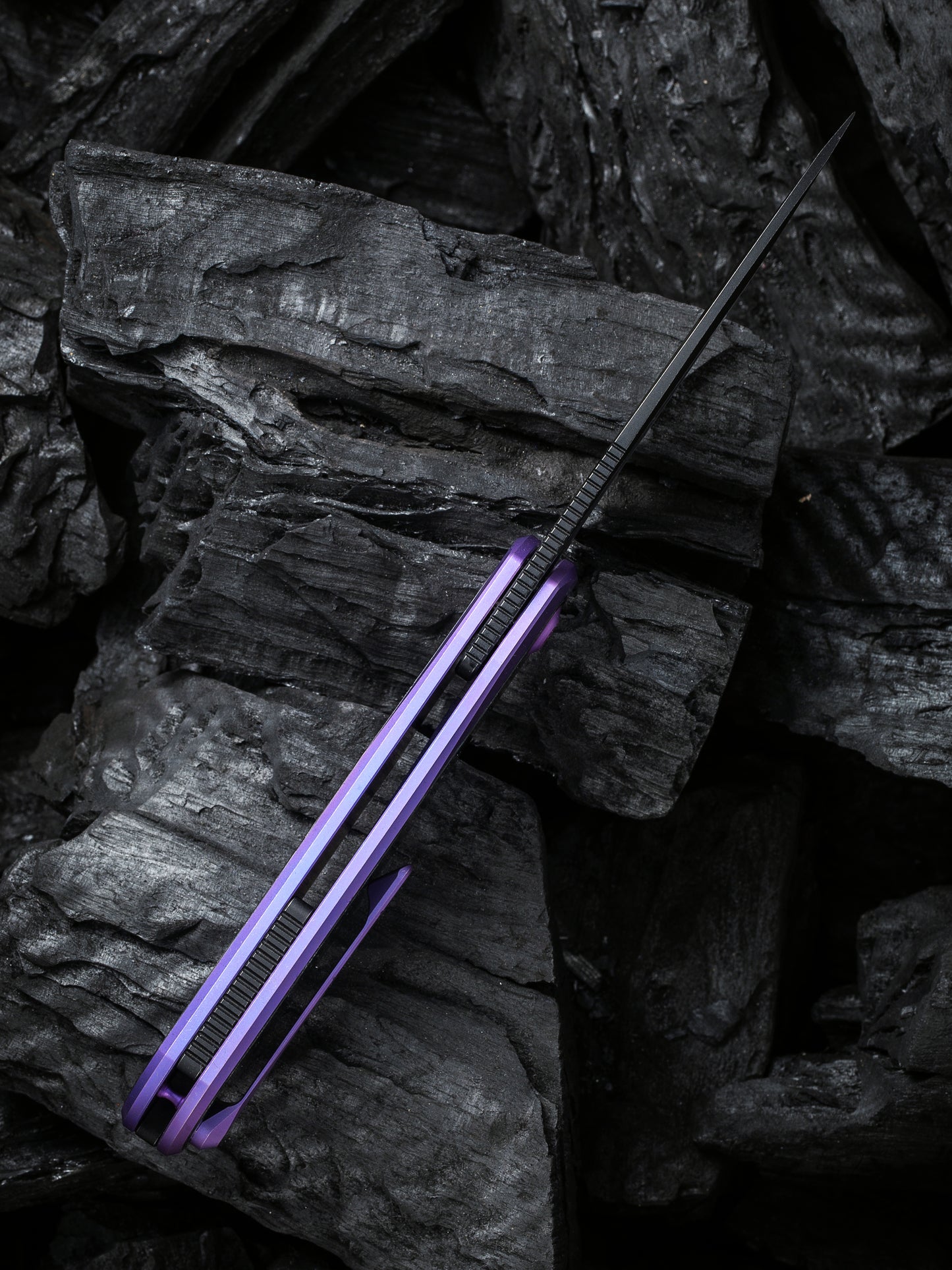 WE Baloo 3.31" CPM 20CV Purple Shredded Carbon Fiber Titanium Folding Knife by Ostap Hel WE21033-3