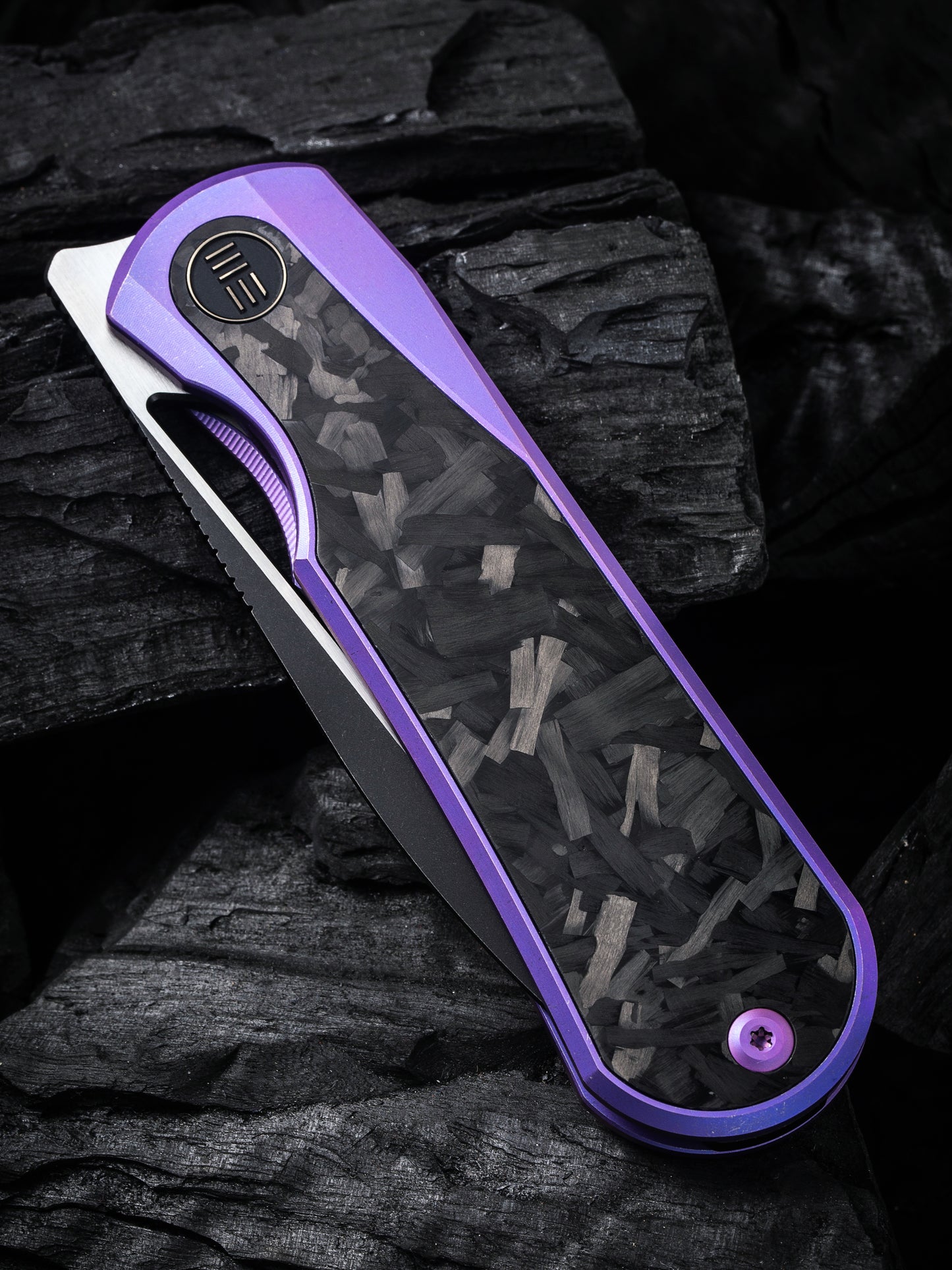 WE Baloo 3.31" CPM 20CV Purple Shredded Carbon Fiber Titanium Folding Knife by Ostap Hel WE21033-3