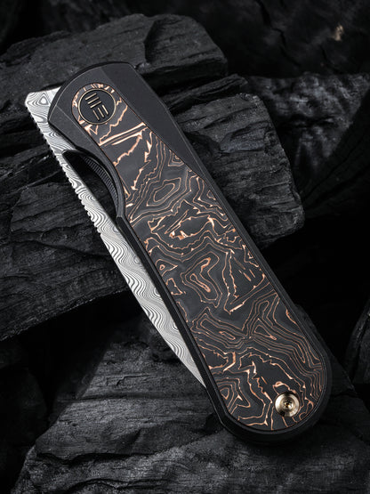 WE Baloo 3.31" Hakkapella Damasteel Copper Foil Carbon Fiber Titanium Folding Knife by Ostap Hel WE21033-DS1