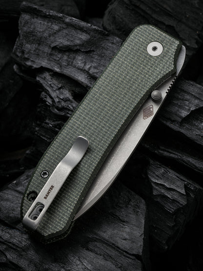WE Big Banter 3.69" CPM 20CV Green Canvas Micarta Folding Knife WE21045-2