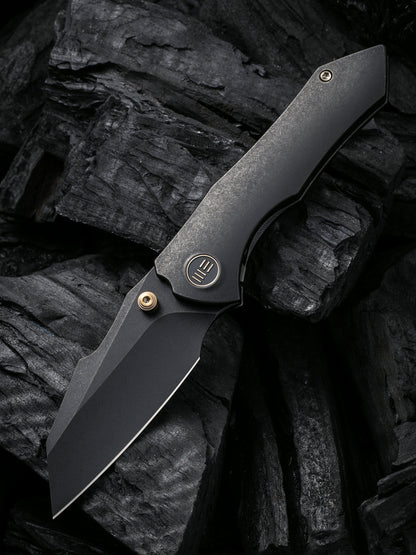 WE Knife High-Fin 2.98" CPM 20CV Black Stonewash Titanium Folding Knife WE22005-1