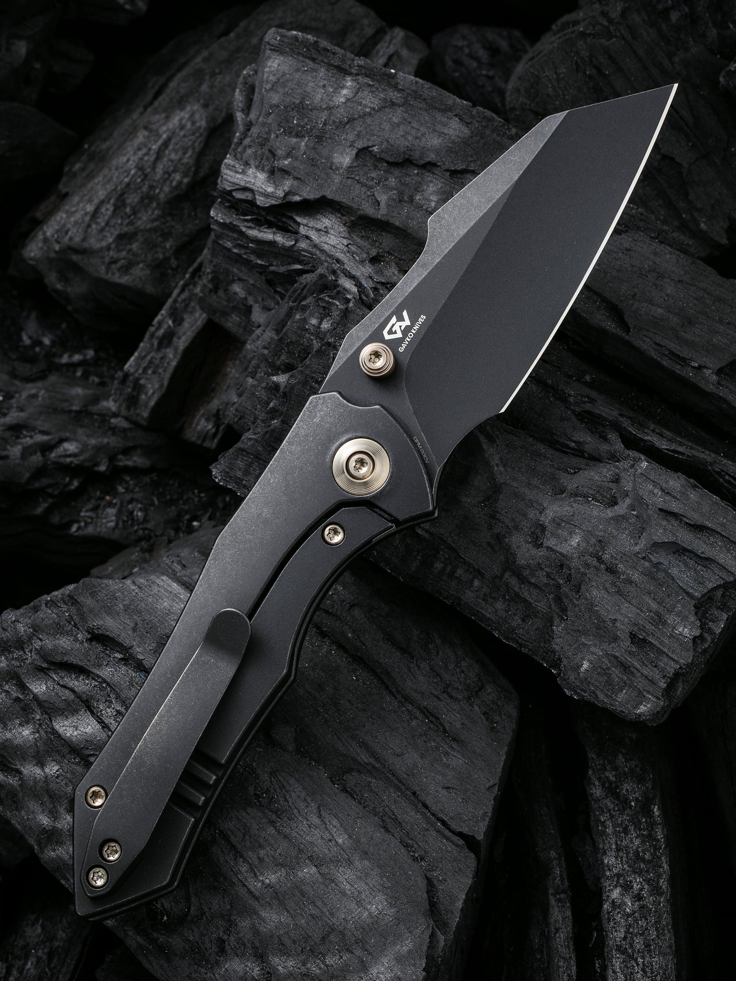 WE Knife High-Fin 2.98" CPM 20CV Black Stonewash Titanium Folding Knife WE22005-1
