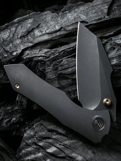WE Knife High-Fin 2.98" CPM 20CV Black Stonewash Titanium Folding Knife WE22005-1