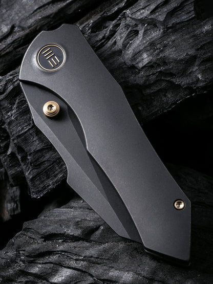 WE Knife High-Fin 2.98" CPM 20CV Black Stonewash Titanium Folding Knife WE22005-1