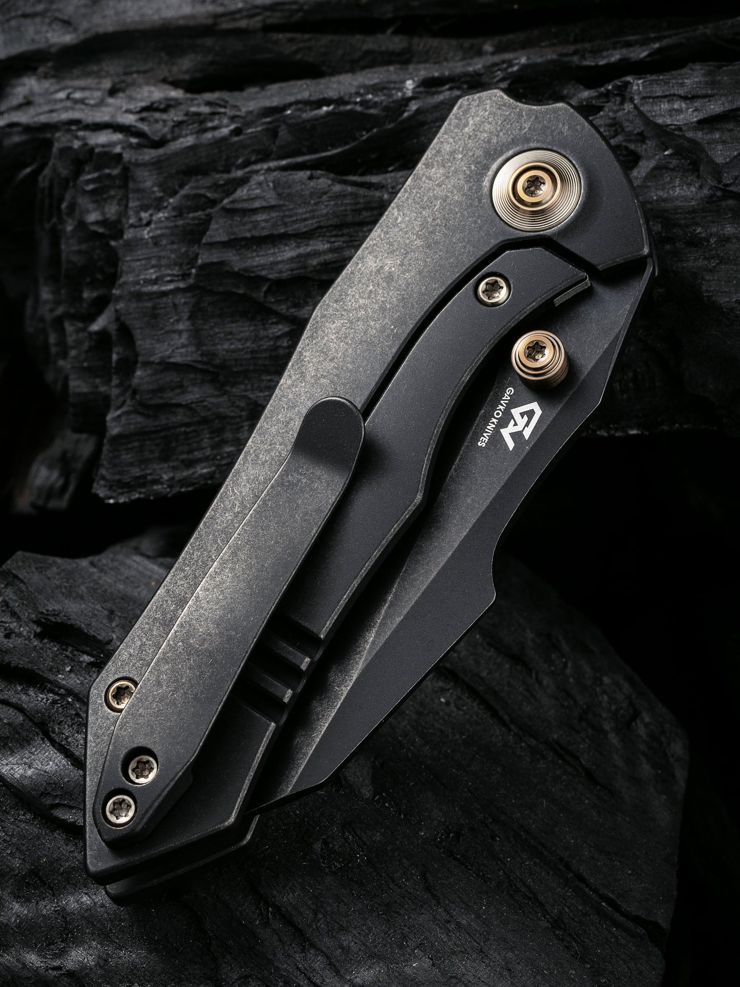 WE Knife High-Fin 2.98" CPM 20CV Black Stonewash Titanium Folding Knife WE22005-1