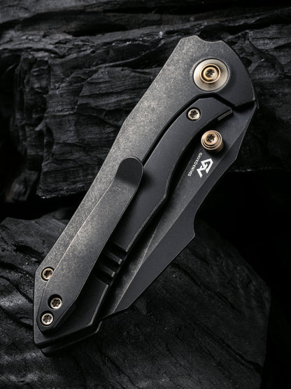 WE Knife High-Fin 2.98" CPM 20CV Black Stonewash Titanium Folding Knife WE22005-1