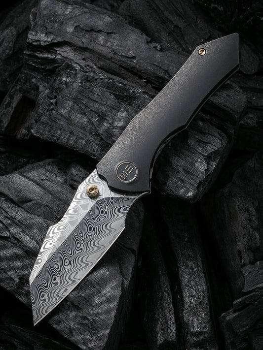 WE Knife High-Fin 2.98" Hakkapella Damasteel Titanium Folding Knife WE22005-DS1