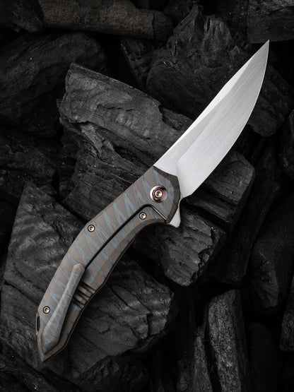 WE Merata Limited Edition 3.68" CPM 20CV Tiger Stripe Flamed Titanium Folding Knife by Anton Tkachenko WE22008A-3