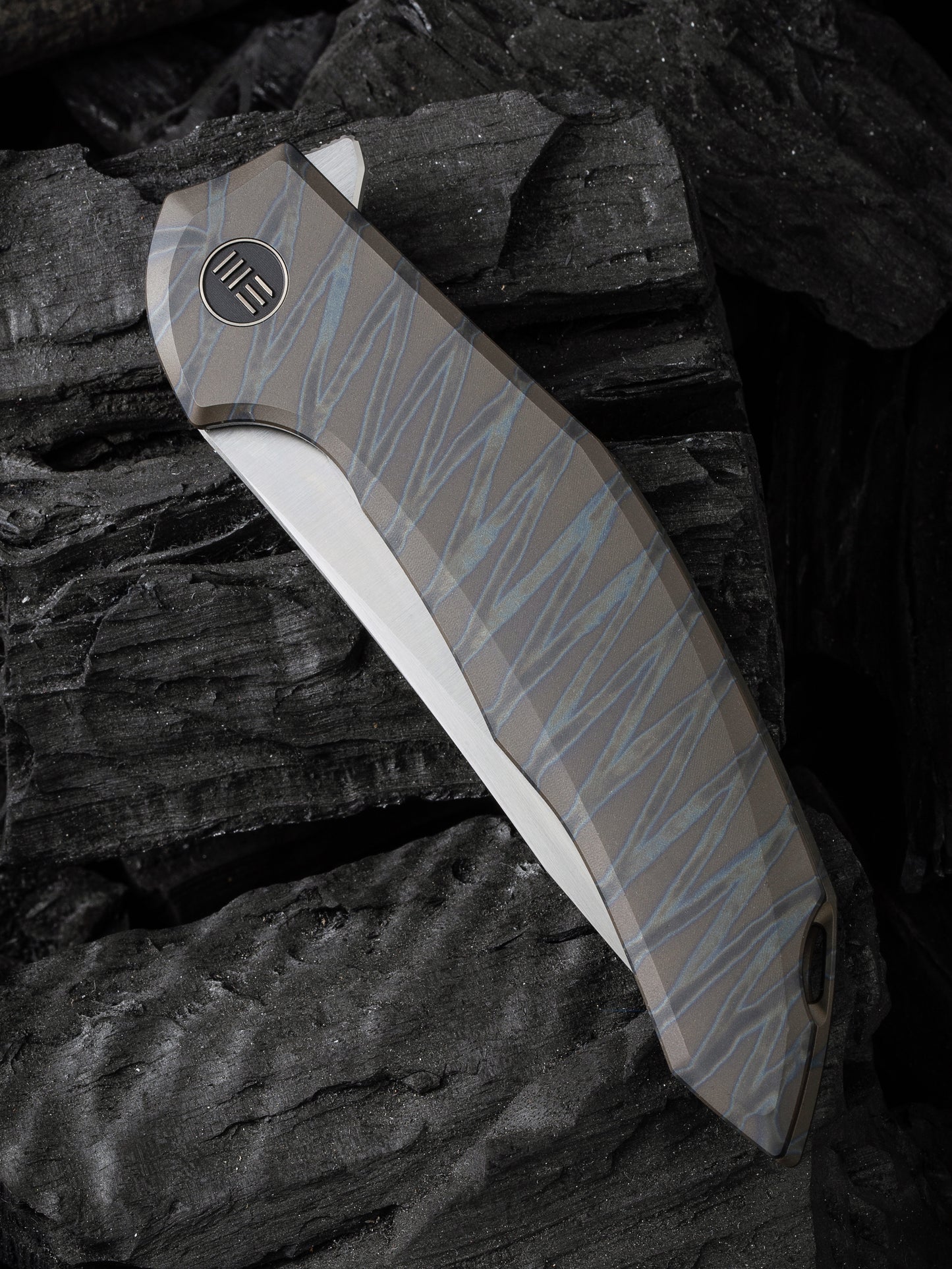 WE Merata Limited Edition 3.68" CPM 20CV Tiger Stripe Flamed Titanium Folding Knife by Anton Tkachenko WE22008A-3
