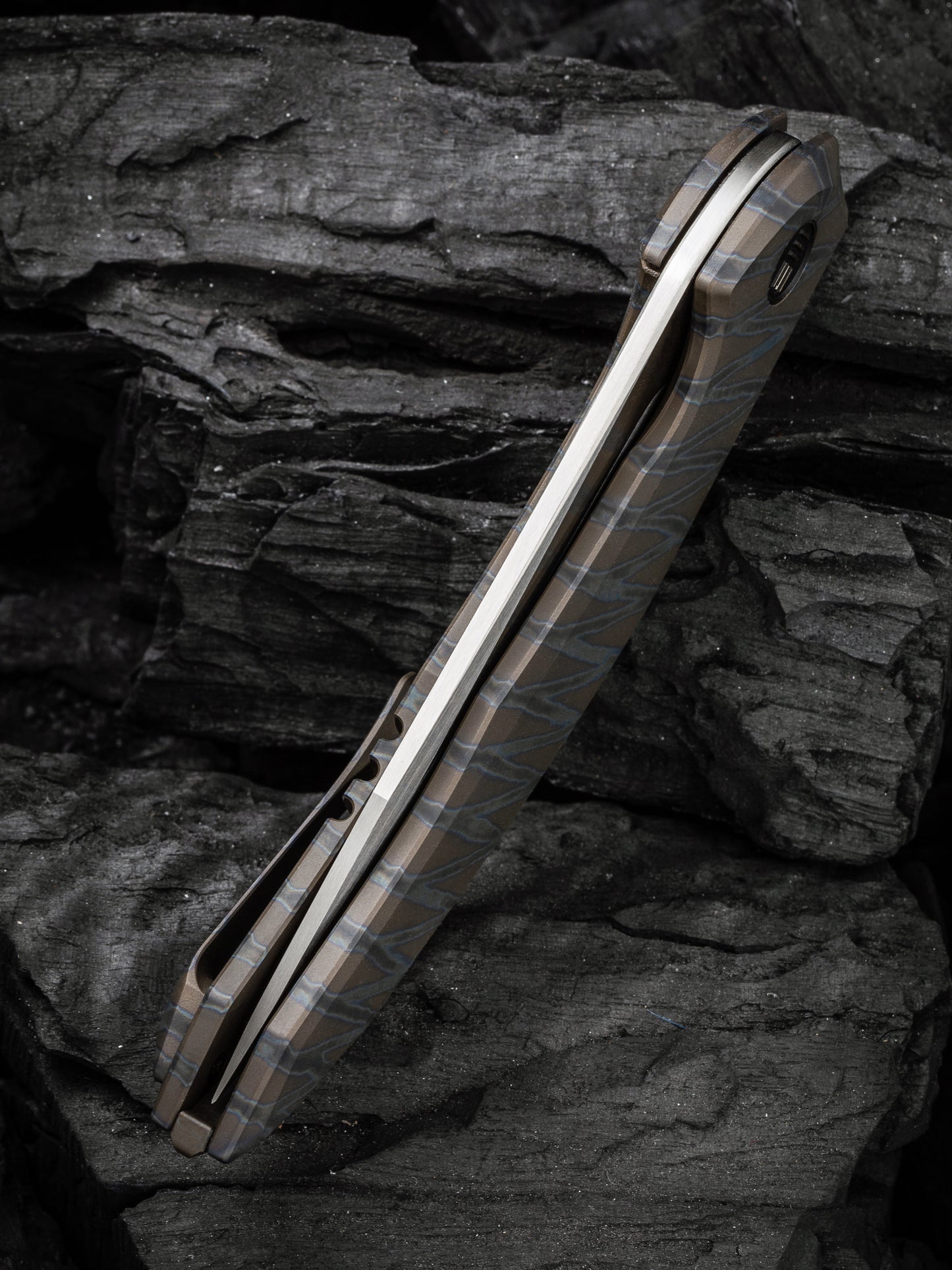 WE Merata Limited Edition 3.68" CPM 20CV Tiger Stripe Flamed Titanium Folding Knife by Anton Tkachenko WE22008A-3