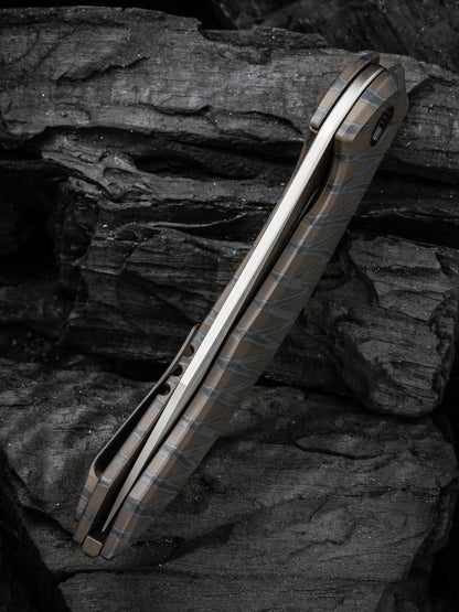 WE Merata Limited Edition 3.68" CPM 20CV Tiger Stripe Flamed Titanium Folding Knife by Anton Tkachenko WE22008A-3