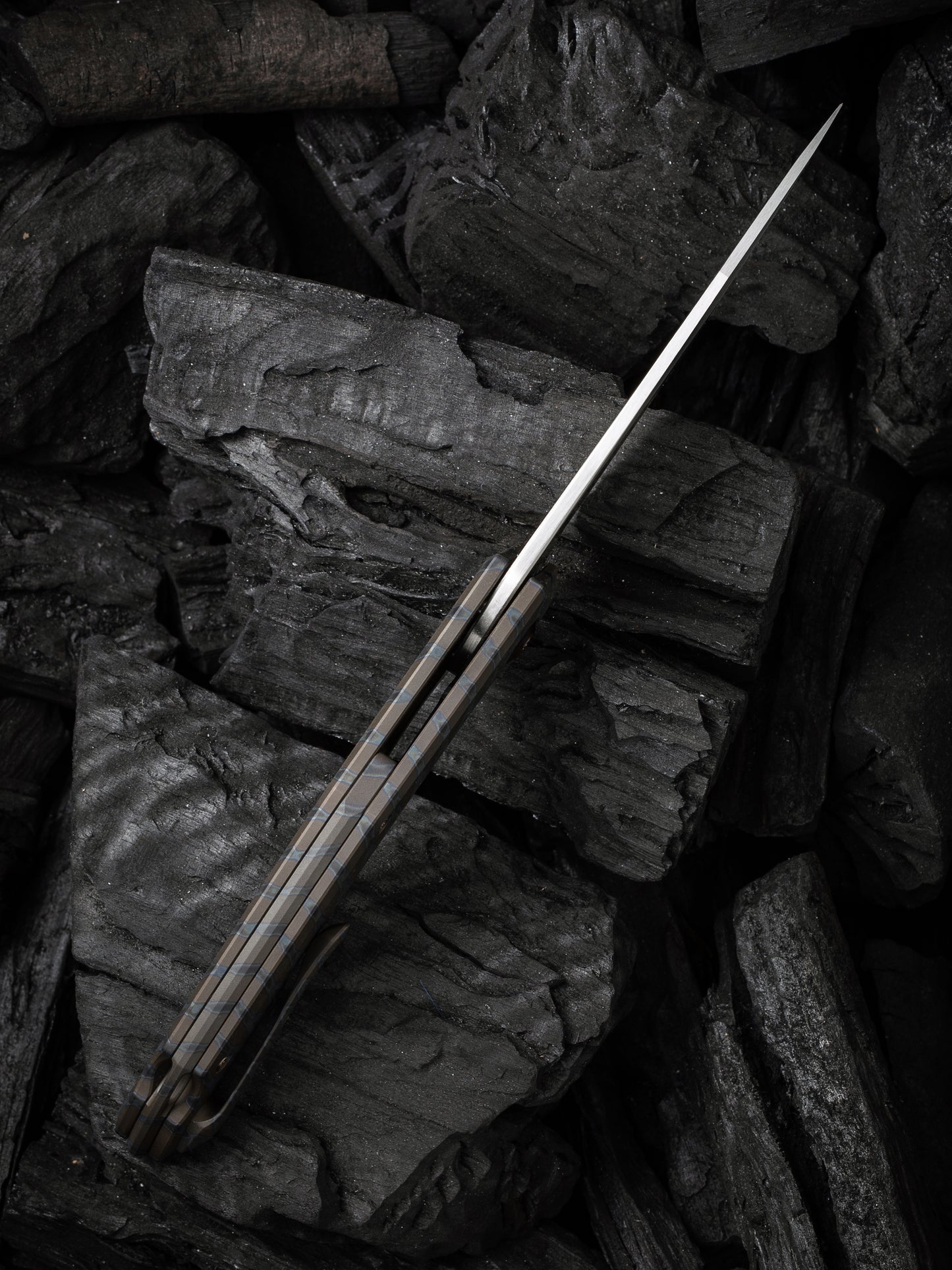 WE Merata Limited Edition 3.68" CPM 20CV Tiger Stripe Flamed Titanium Folding Knife by Anton Tkachenko WE22008A-3