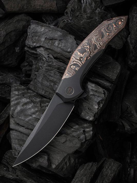 WE Merata Limited Edition 3.68" CPM 20CV Black Copper Foil Carbon Fiber Titanium Folding Knife by Anton Tkachenko WE22008B-1