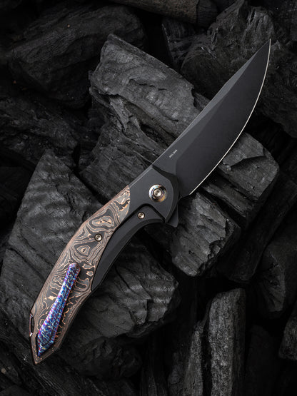 WE Merata Limited Edition 3.68" CPM 20CV Black Copper Foil Carbon Fiber Titanium Folding Knife by Anton Tkachenko WE22008B-1