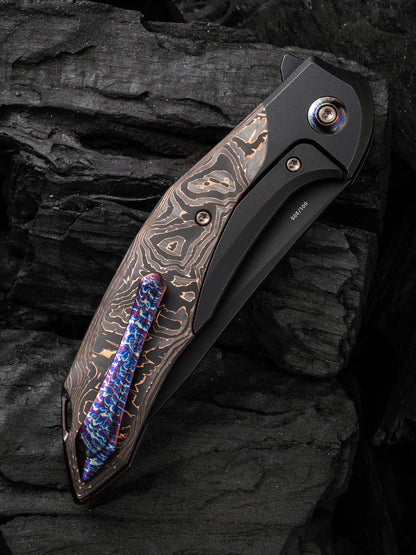 WE Merata Limited Edition 3.68" CPM 20CV Black Copper Foil Carbon Fiber Titanium Folding Knife by Anton Tkachenko WE22008B-1