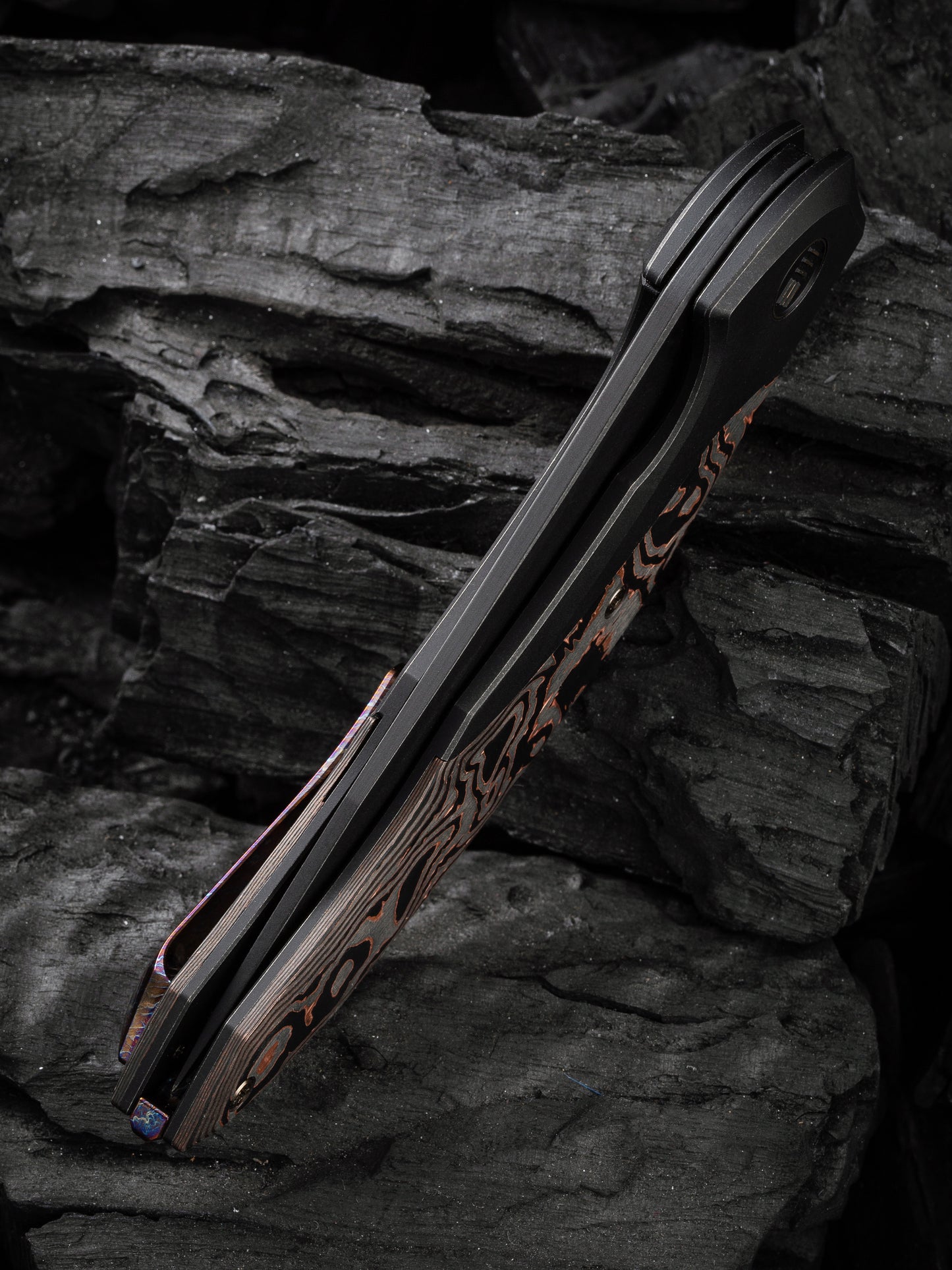 WE Merata Limited Edition 3.68" CPM 20CV Black Copper Foil Carbon Fiber Titanium Folding Knife by Anton Tkachenko WE22008B-1