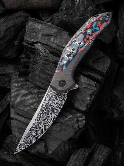 WE Merata Limited Edition 3.68" Heimskringla Damasteel Nebula Fat Carbon Fiber Titanium Folding Knife by Anton Tkachenko WE22008B-DS1