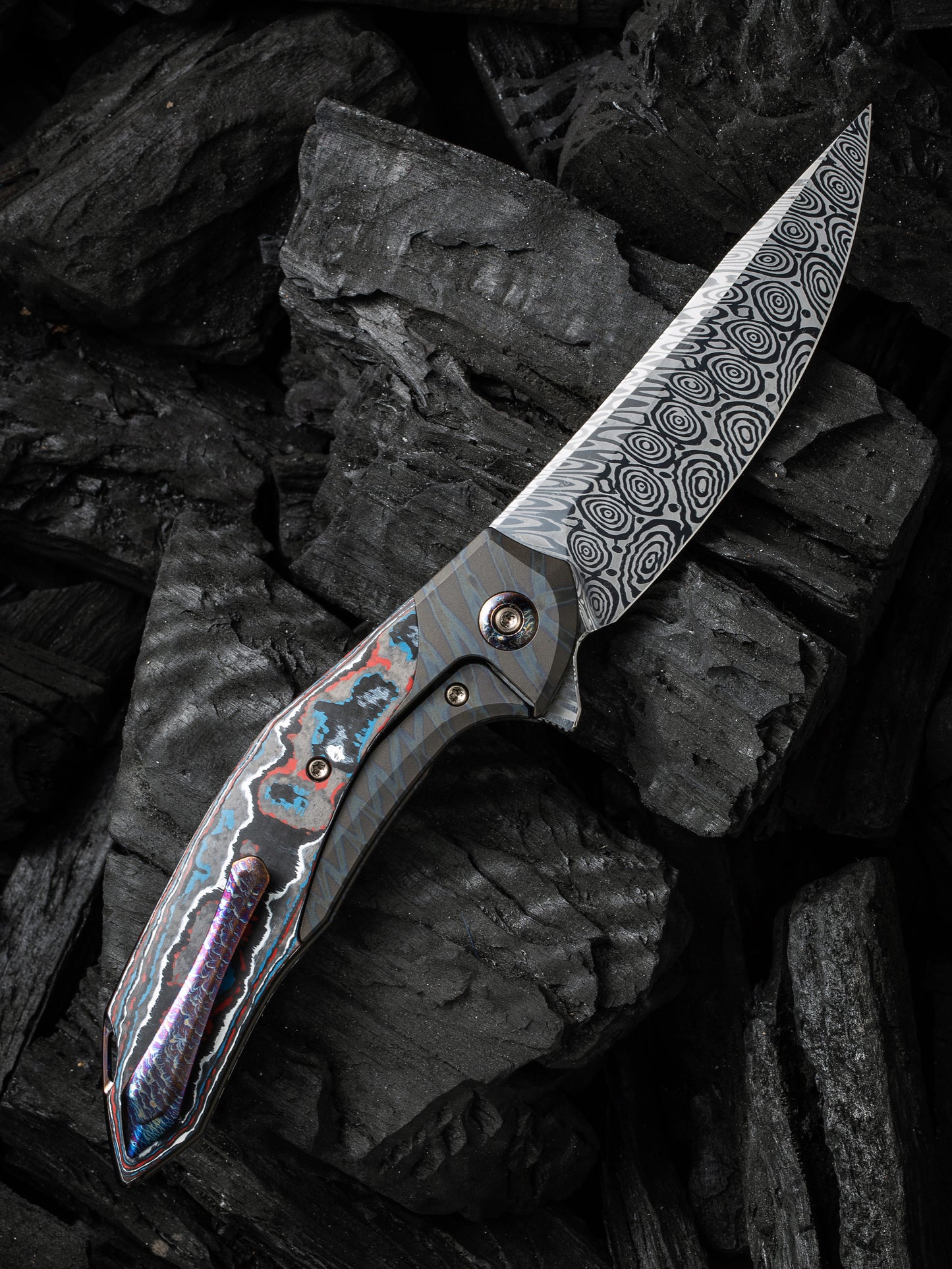 WE Merata Limited Edition 3.68" Heimskringla Damasteel Nebula Fat Carbon Fiber Titanium Folding Knife by Anton Tkachenko WE22008B-DS1