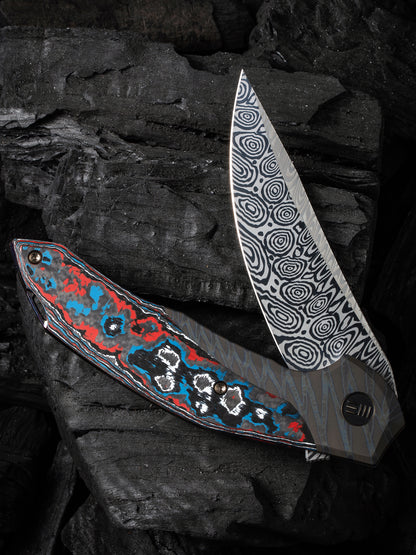 WE Merata Limited Edition 3.68" Heimskringla Damasteel Nebula Fat Carbon Fiber Titanium Folding Knife by Anton Tkachenko WE22008B-DS1