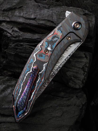 WE Merata Limited Edition 3.68" Heimskringla Damasteel Nebula Fat Carbon Fiber Titanium Folding Knife by Anton Tkachenko WE22008B-DS1