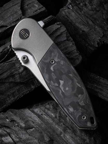 WE Nitro Mini 3.13" CPM 20CV Marble Carbon Fiber Titanium Folding Knife by Peter Carey WE22015-1