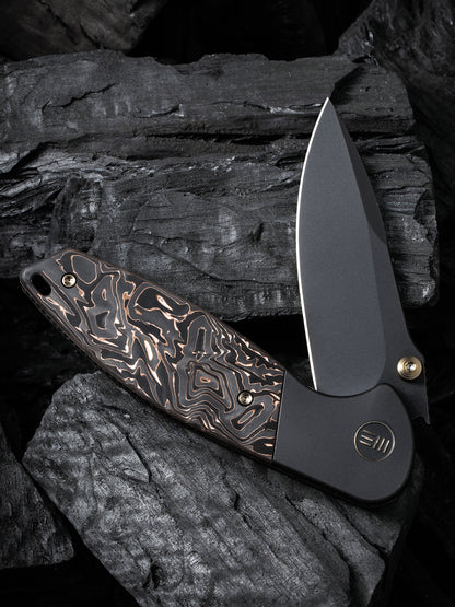 WE Nitro Mini 3.13" CPM 20CV Black Copper Foil Carbon Fiber Titanium Folding Knife by Peter Carey WE22015-2