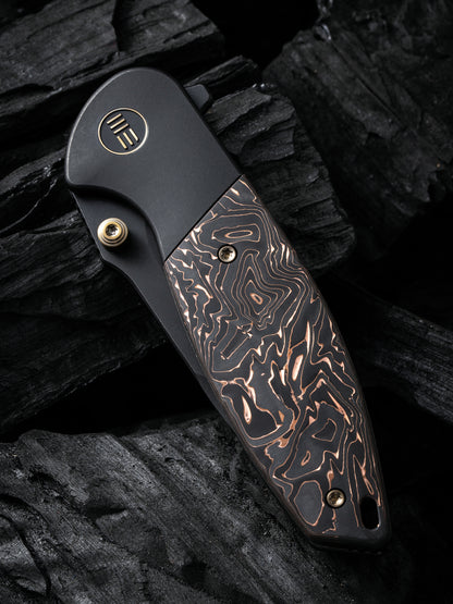 WE Nitro Mini 3.13" CPM 20CV Black Copper Foil Carbon Fiber Titanium Folding Knife by Peter Carey WE22015-2