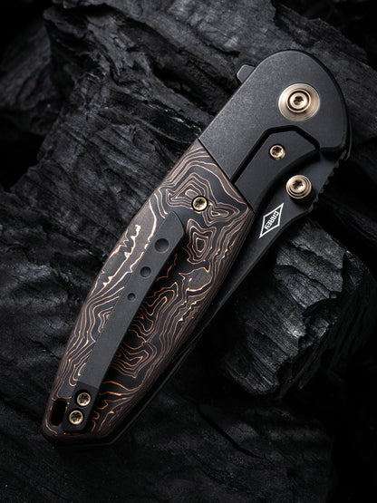 WE Nitro Mini 3.13" CPM 20CV Black Copper Foil Carbon Fiber Titanium Folding Knife by Peter Carey WE22015-2