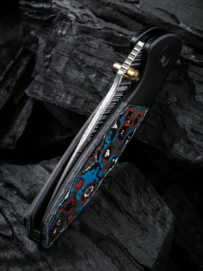 WE Nitro Mini 3.13" Heimskringla Damasteel Nebula Fat Carbon Fiber Titanium Folding Knife by Peter Carey WE22015-DS1
