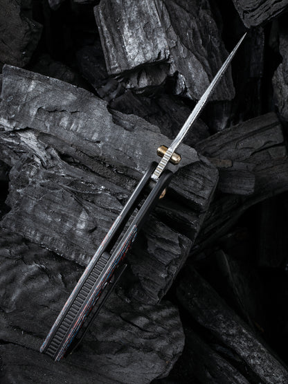 WE Nitro Mini 3.13" Heimskringla Damasteel Nebula Fat Carbon Fiber Titanium Folding Knife by Peter Carey WE22015-DS1