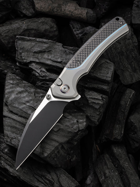 WE Ziffius Limited Edition 3.7" Black CPM 20CV Twill Carbon Fiber Integral Spacer Titanium Folding Knife WE22024A-1