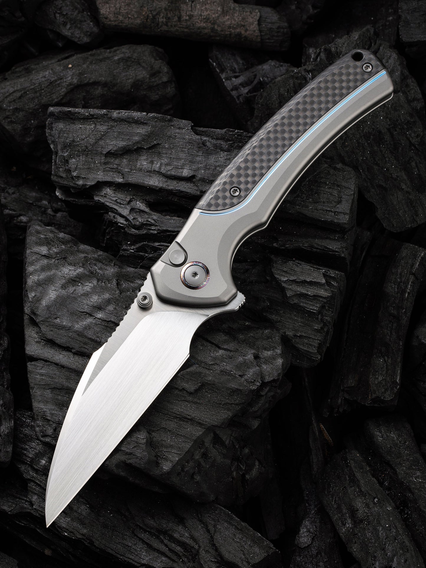 WE Ziffius Limited Edition 3.7" CPM 20CV Twill Carbon Fiber Integral Spacer Titanium Folding Knife by WE22024A-2