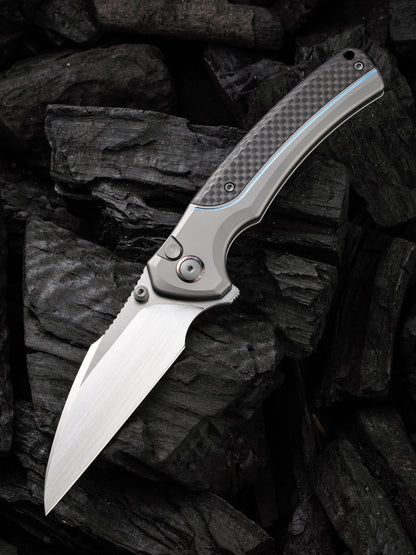 WE Ziffius Limited Edition 3.7" CPM 20CV Twill Carbon Fiber Integral Spacer Titanium Folding Knife by WE22024A-2