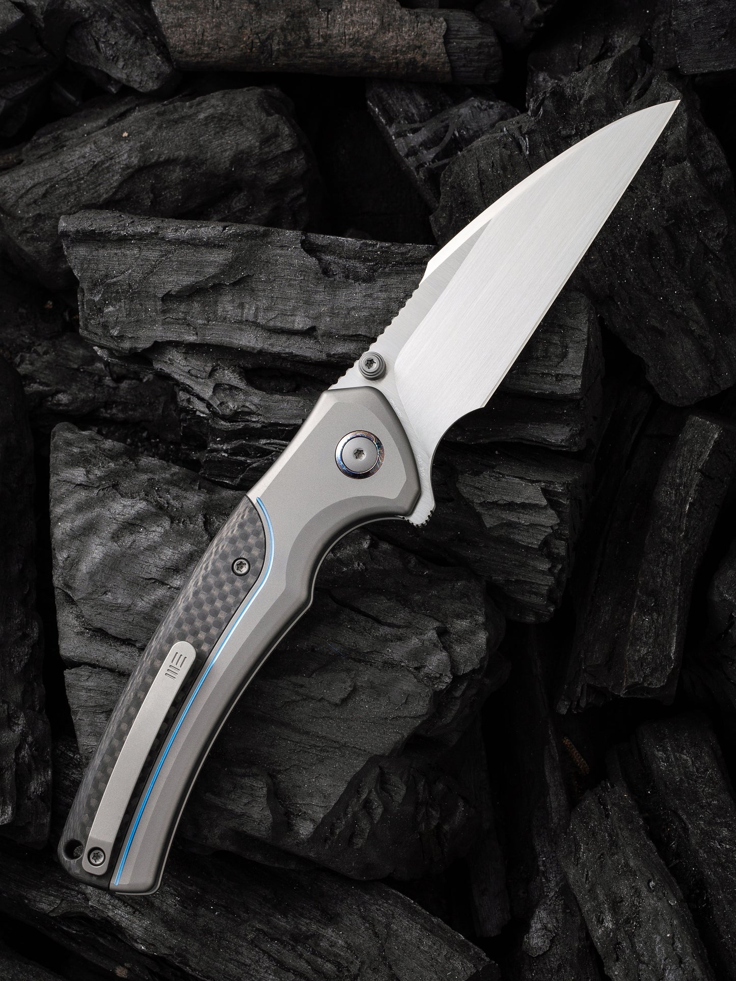 WE Ziffius Limited Edition 3.7" CPM 20CV Twill Carbon Fiber Integral Spacer Titanium Folding Knife by WE22024A-2