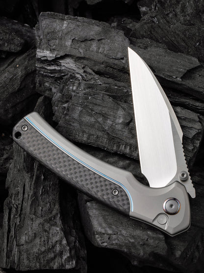 WE Ziffius Limited Edition 3.7" CPM 20CV Twill Carbon Fiber Integral Spacer Titanium Folding Knife by WE22024A-2