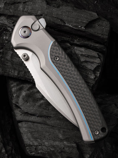 WE Ziffius Limited Edition 3.7" CPM 20CV Twill Carbon Fiber Integral Spacer Titanium Folding Knife by WE22024A-2