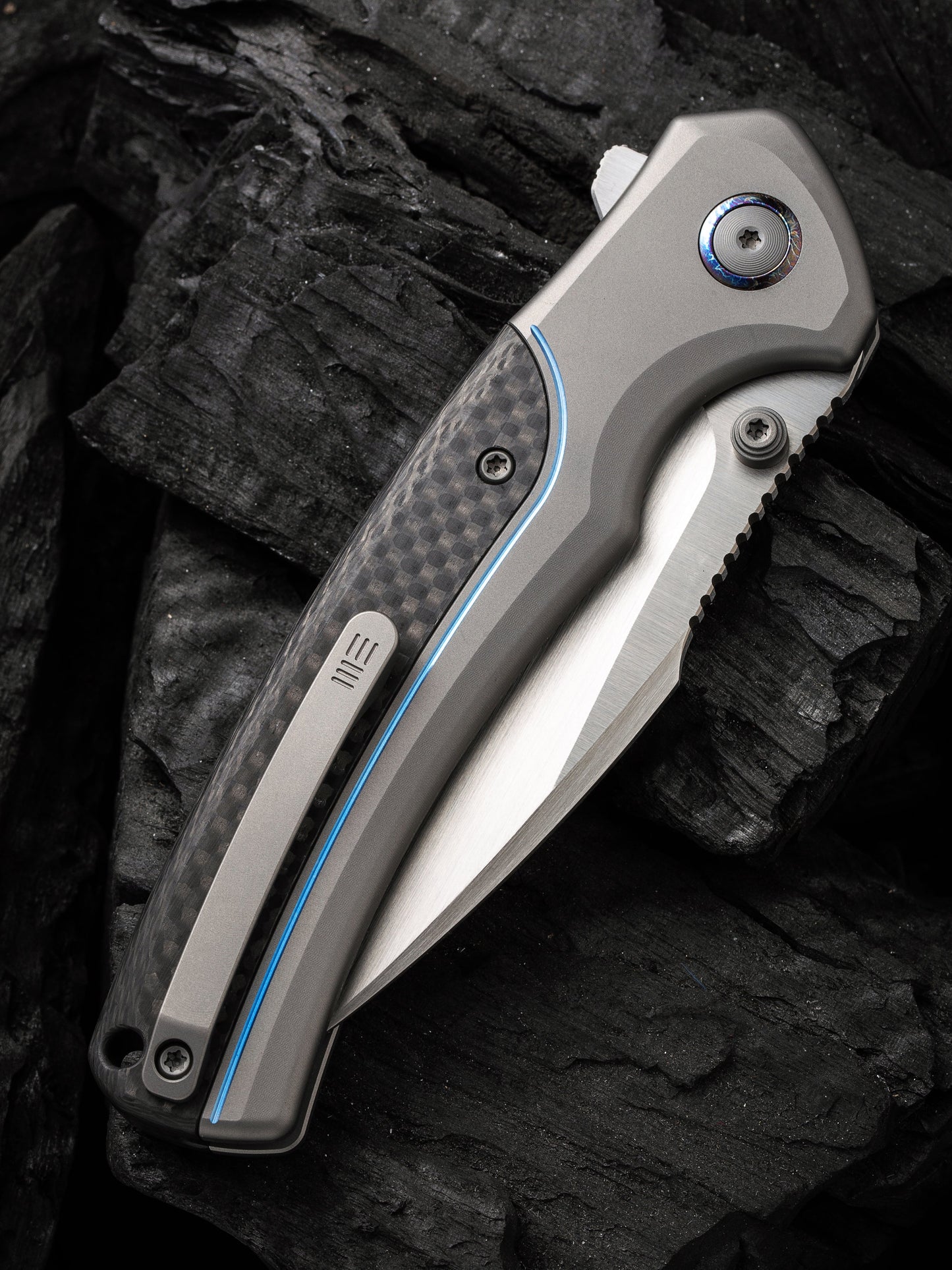 WE Ziffius Limited Edition 3.7" CPM 20CV Twill Carbon Fiber Integral Spacer Titanium Folding Knife by WE22024A-2
