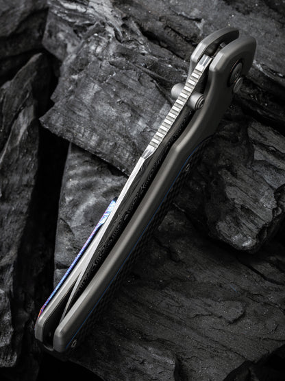 WE Ziffius Limited Edition 3.7" Hakkapella Damasteel Twill Carbon Fiber Integral Spacer Titanium Folding Knife WE22024A-DS1