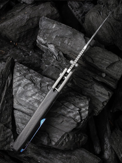 WE Ziffius Limited Edition 3.7" Hakkapella Damasteel Twill Carbon Fiber Integral Spacer Titanium Folding Knife WE22024A-DS1