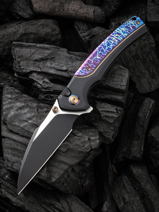 WE Ziffius Limited Edition 3.7" Black CPM 20CV Flamed Titanium Integral Spacer Folding Knife WE22024D-1