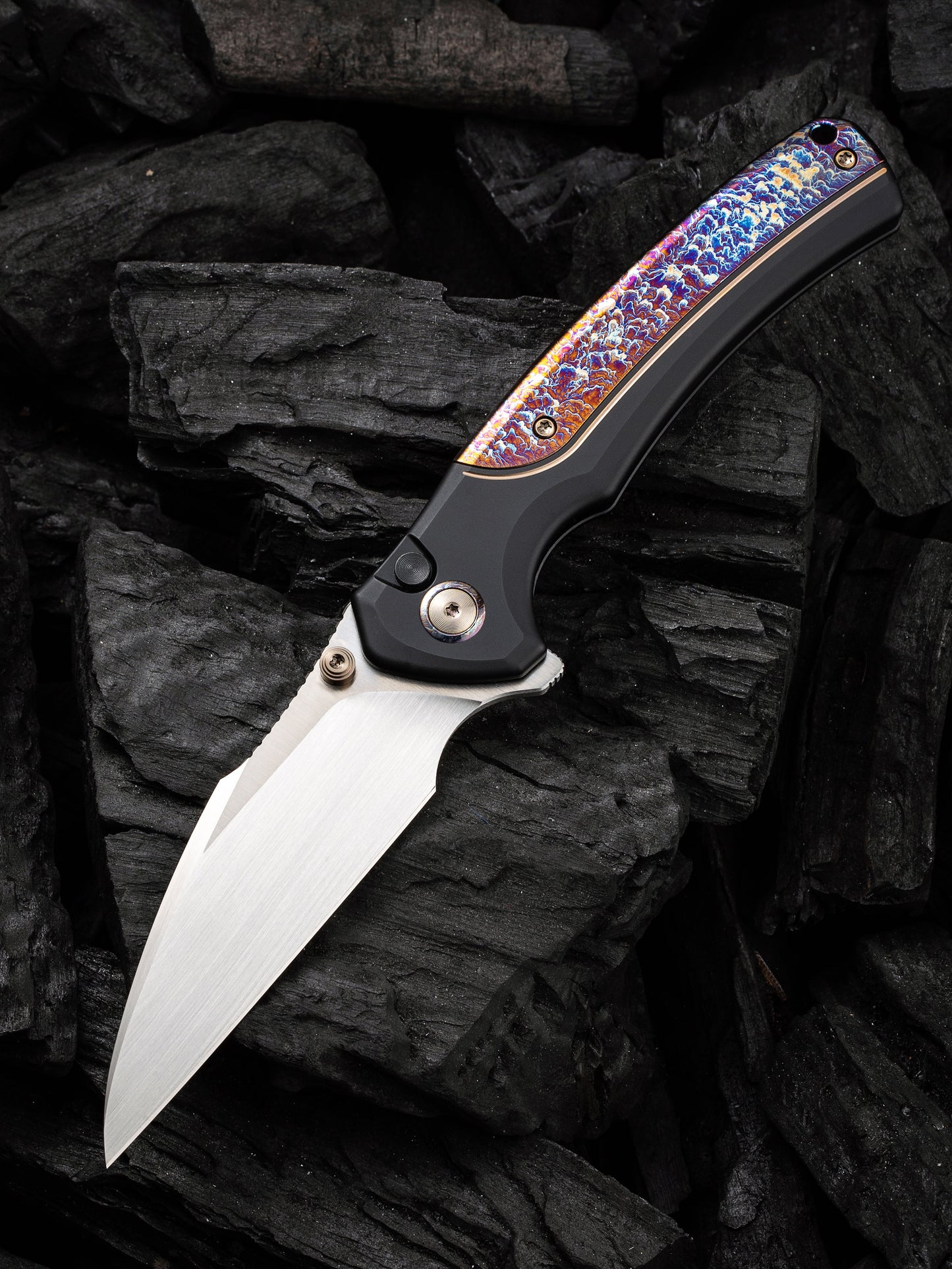 WE Ziffius Limited Edition 3.7" CPM 20CV Flamed Titanium Integral Spacer Folding Knife WE22024D-2