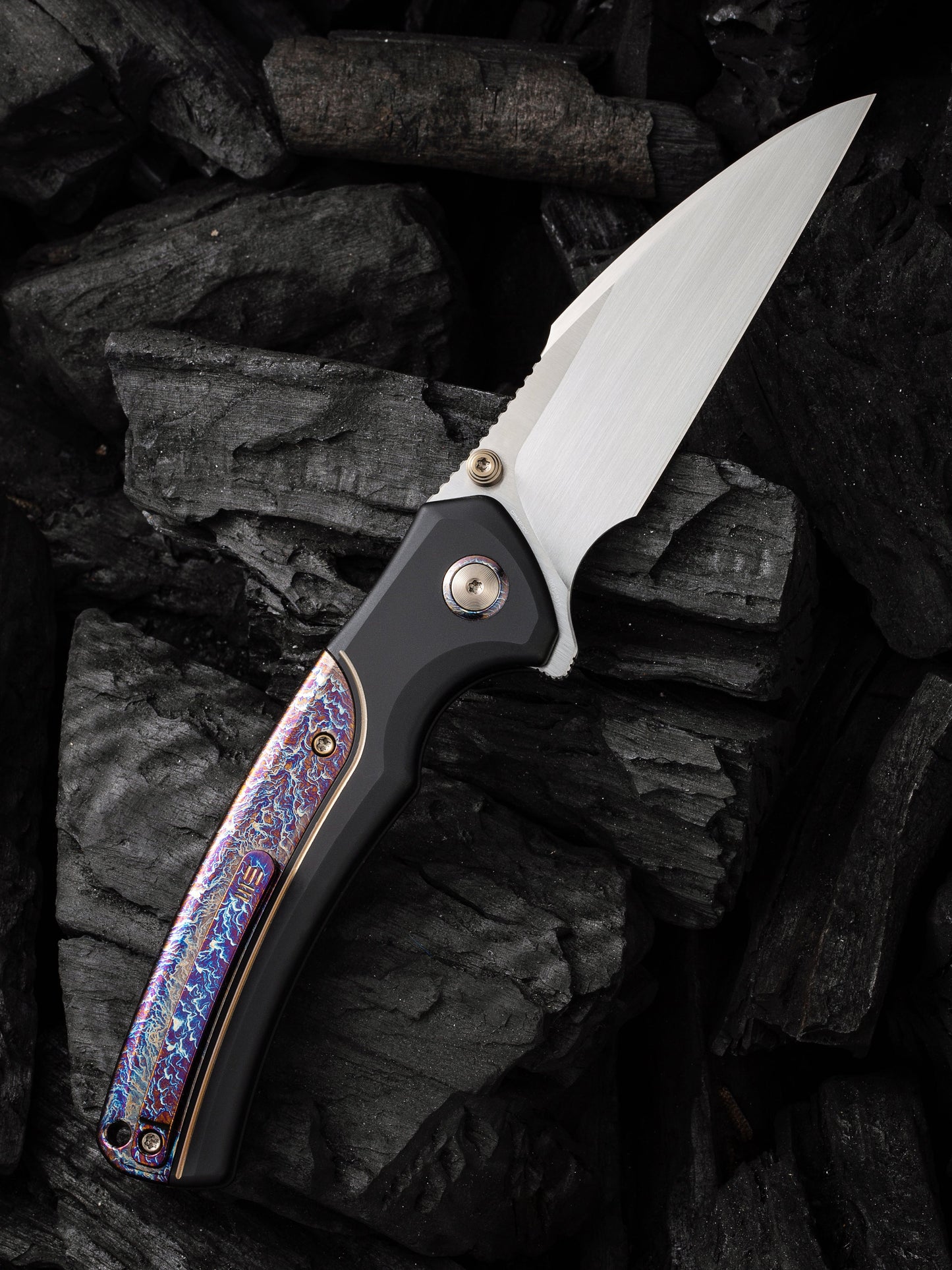 WE Ziffius Limited Edition 3.7" CPM 20CV Flamed Titanium Integral Spacer Folding Knife WE22024D-2