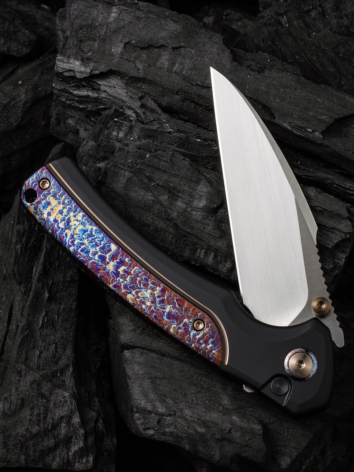 WE Ziffius Limited Edition 3.7" CPM 20CV Flamed Titanium Integral Spacer Folding Knife WE22024D-2