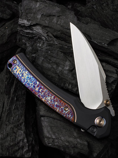 WE Ziffius Limited Edition 3.7" CPM 20CV Flamed Titanium Integral Spacer Folding Knife WE22024D-2