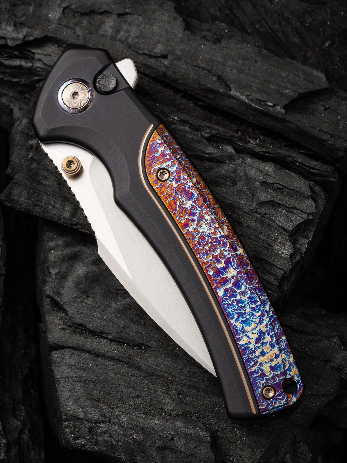 WE Ziffius Limited Edition 3.7" CPM 20CV Flamed Titanium Integral Spacer Folding Knife WE22024D-2