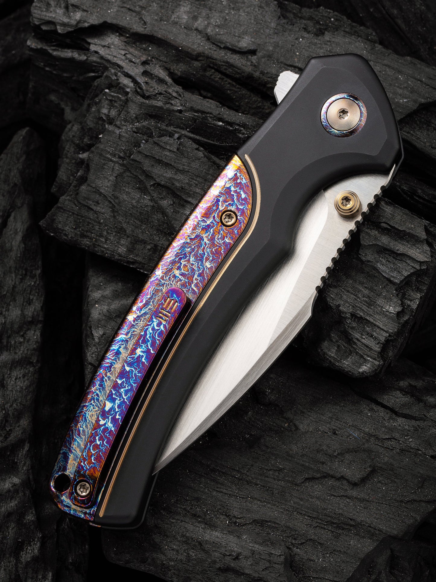 WE Ziffius Limited Edition 3.7" CPM 20CV Flamed Titanium Integral Spacer Folding Knife WE22024D-2