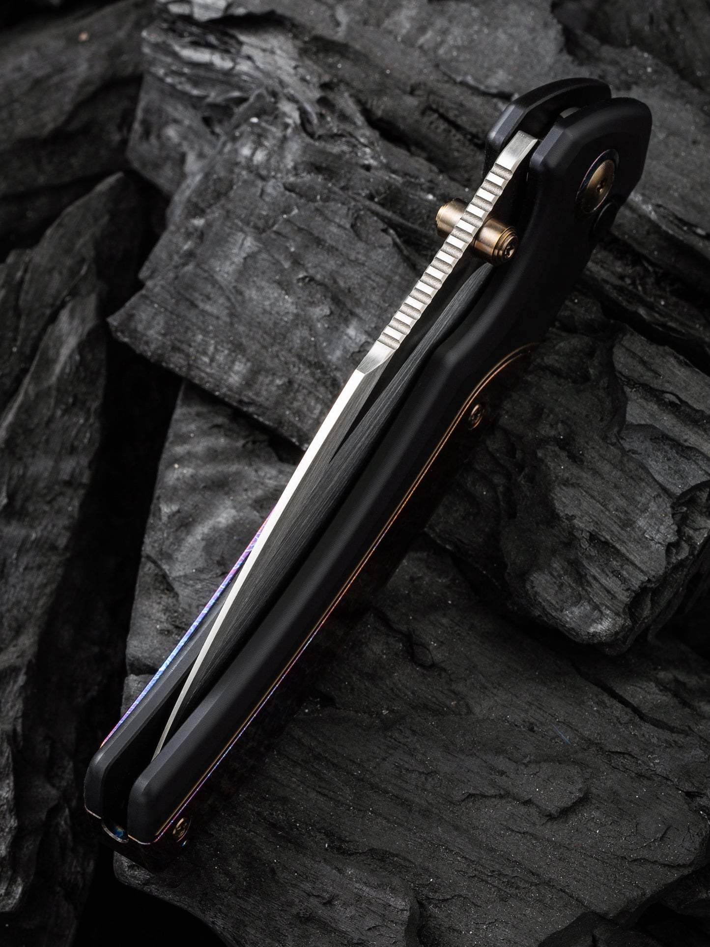 WE Ziffius Limited Edition 3.7" CPM 20CV Flamed Titanium Integral Spacer Folding Knife WE22024D-2